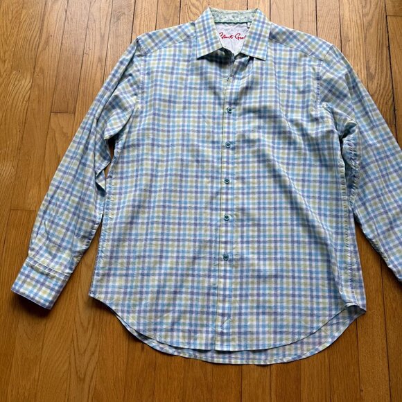 Robert Graham Size M Blue & Green Check Classic Fit Long Sleeve Button-Up Shirt - Picture 2 of 16
